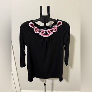 NWT Bob Mackie Women's 3/4 Sleeve Pullover Top Black Size S Mature Embroidery